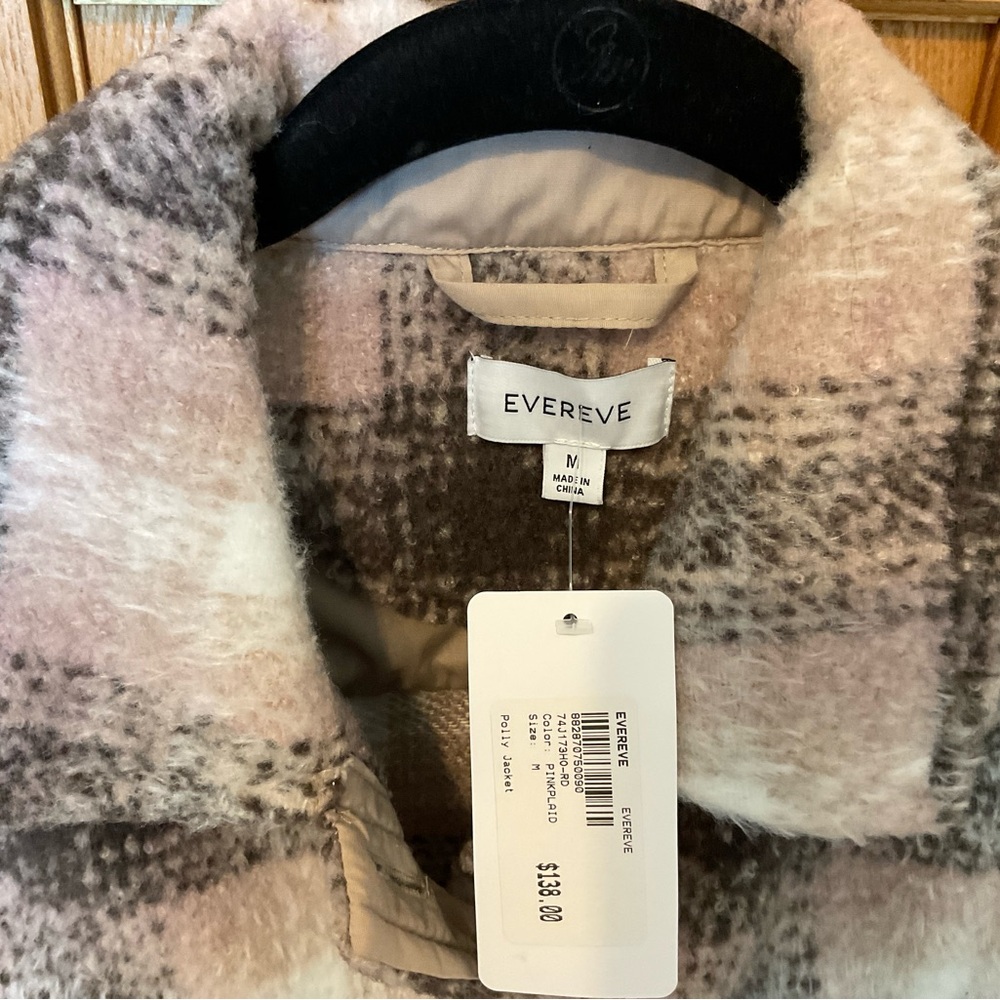 Evereve Plaid Teddy Jacket - Cream and Brown